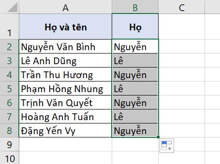 Hướng dẫn cách tách họ, tên và tên đệm trong Excel