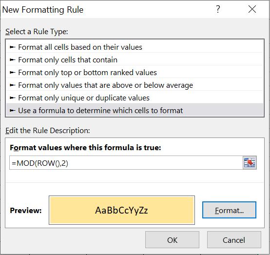 Hướng dẫn cách tô màu xen kẽ trong Excel 6