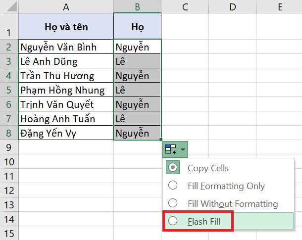 Hướng dẫn cách tách họ, tên và tên đệm trong Excel