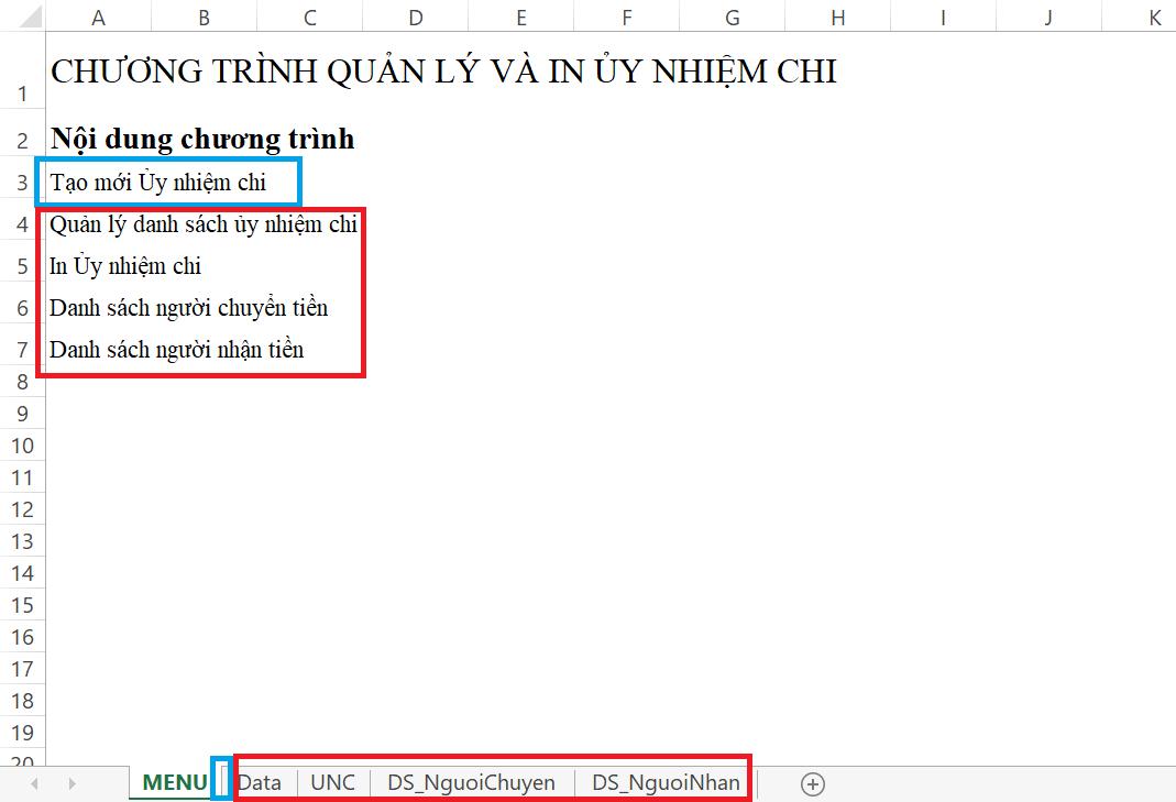 Hướng dẫn sử dụng VBA để tạo menu Excel liên kết nhiều chức năng