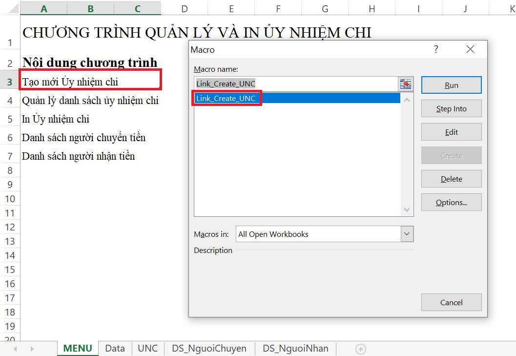 Hướng dẫn sử dụng VBA để tạo menu Excel liên kết nhiều chức năng
