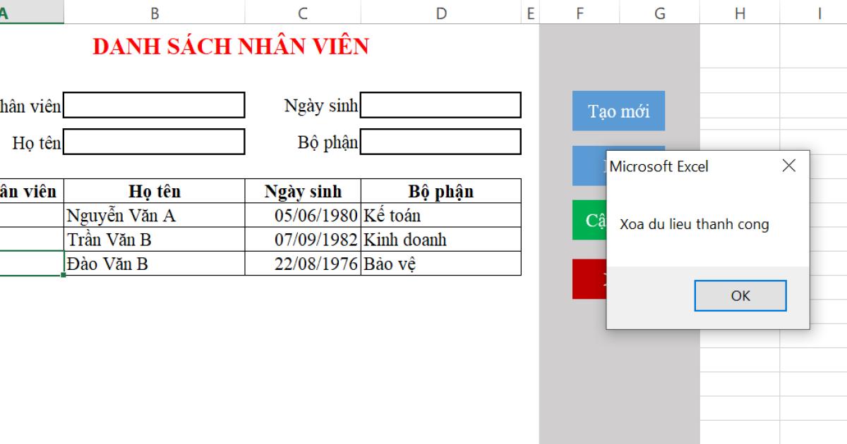 Hướng dẫn xóa dữ liệu Excel trong bảng danh sách bằng lệnh VBA