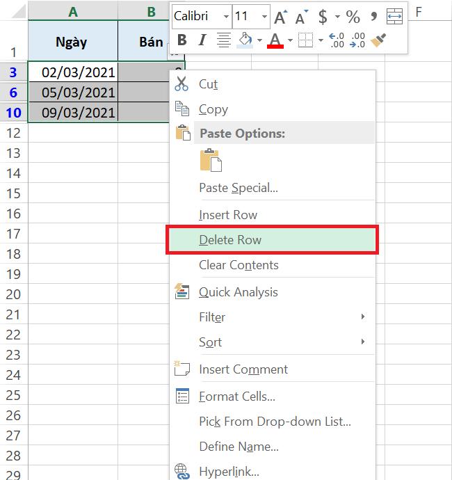 Cách dùng hàm xóa dòng có điều kiện trong Excel để xóa dòng chứa giá trị 0