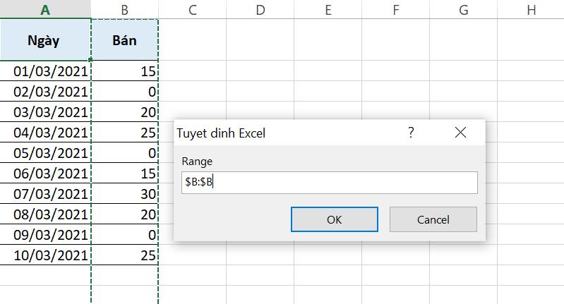 Cách dùng hàm xóa dòng có điều kiện trong Excel để xóa dòng chứa giá trị 0