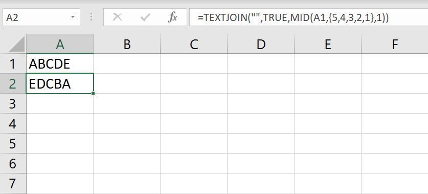 Hướng dẫn sử dụng hàm TEXTJOIN làm hàm đảo ngược chuỗi trong Excel