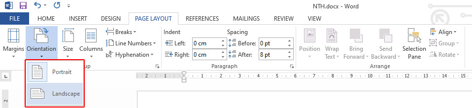 Tùy chỉnh hướng trang trên Word 2
