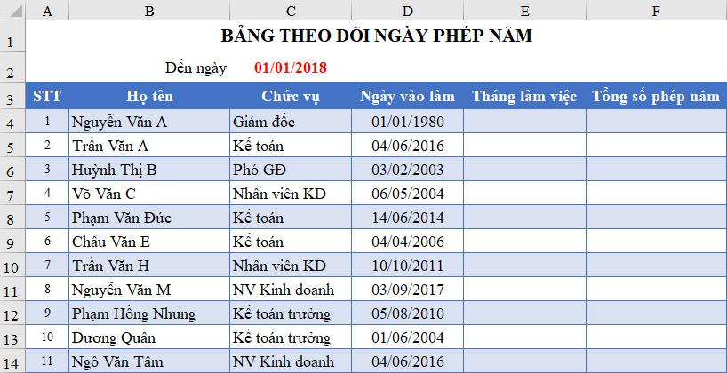 Hướng dẫn cách tính số ngày nghỉ phép năm trên Excel