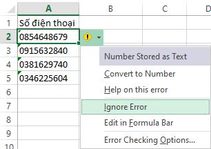 Làm thế nào để bỏ dấu cách trong danh sách số điện thoại bằng Excel
