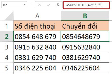 Làm thế nào để bỏ dấu cách trong danh sách số điện thoại bằng Excel