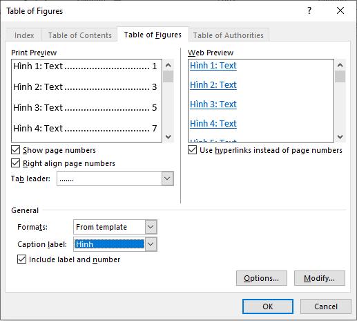 cách tạo danh mục bảng trong word 2