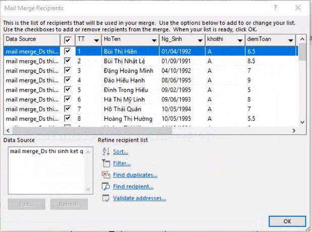 Hướng dẫn sử dụng chức năng Mail Merge cho trộn văn bản trong Word