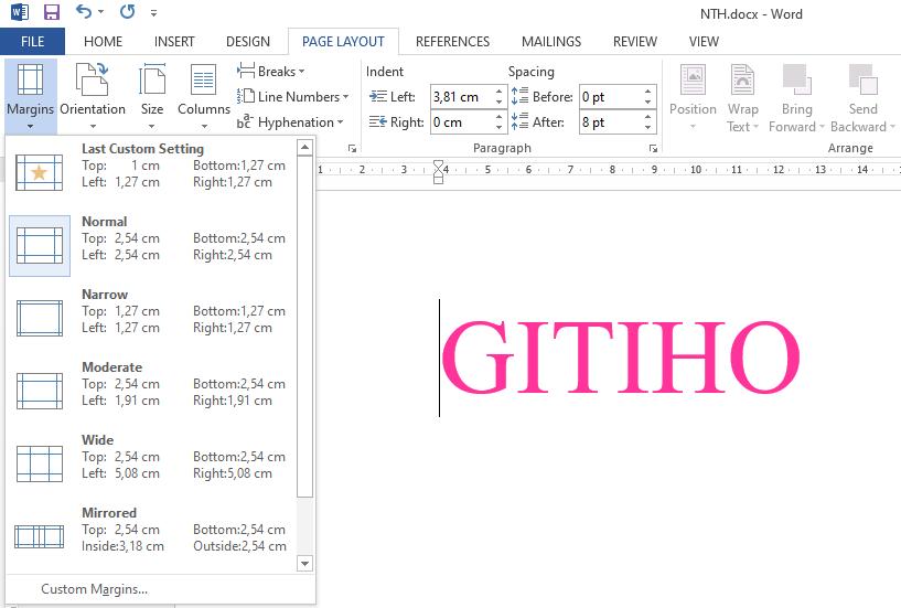 Cài đặt định dạng căn lề trong Word 3