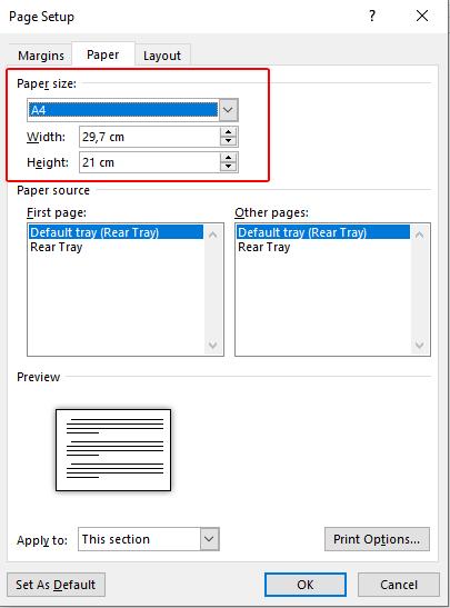 Đổi kiểu khổ giấy cho tài liệu