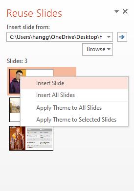 Sử dụng chức năng Reuse Slides để gộp nhiều file ppt thành 1 file bước 7
