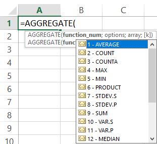 Cách nhập hàm AGGREGATE