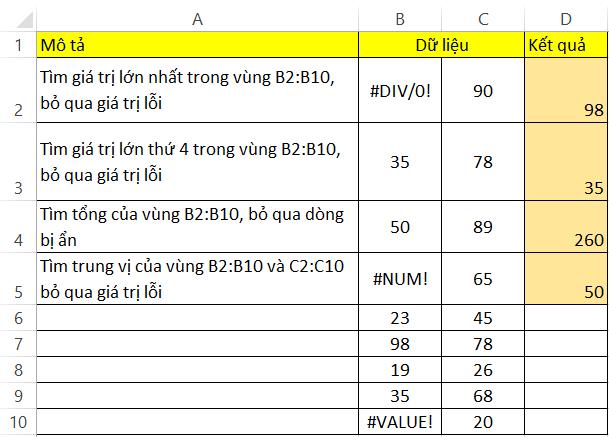 Ví dụ cách dùng hàm AGGREGATE