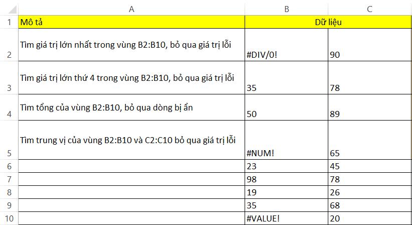 Ví dụ cách dùng hàm AGGREGATE