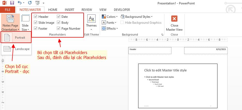 Notes Master trong PowerPoint - Ghi chú của người thuyết trình