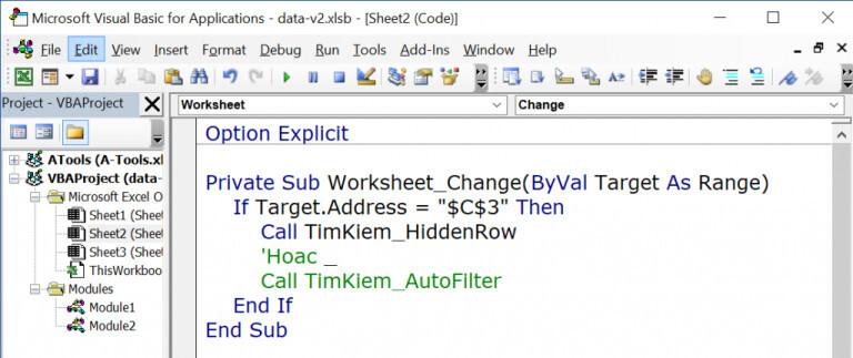 Cách tạo công cụ tìm kiếm nhanh trong Excel bằng VBA