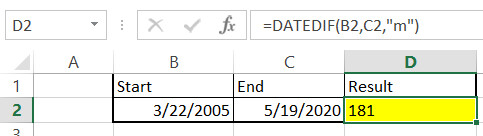 Cách tính số ngày thân thích 2 mốc thời hạn vị hàm DATEDIF
