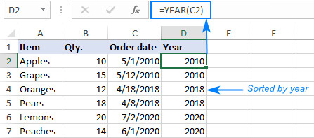 Sử dụng hàm Year để tách năm ra khỏi ngày tháng