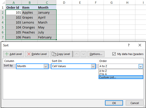 Sort trong Excel