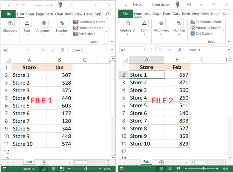 Cách so sánh 2 file Excel riêng biệt 2