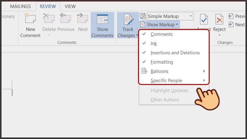 Thay đổi kiểu trình bày và các loại Markup hiện ra 2