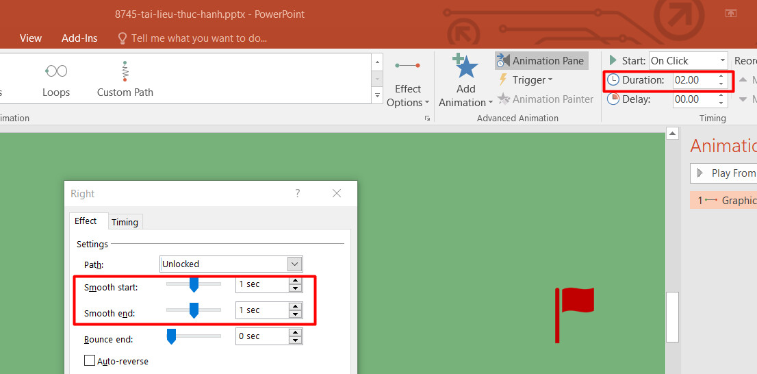 Cách chỉnh Smooth & Bounce để hiệu ứng Powerpoint di chuyển mượt mà