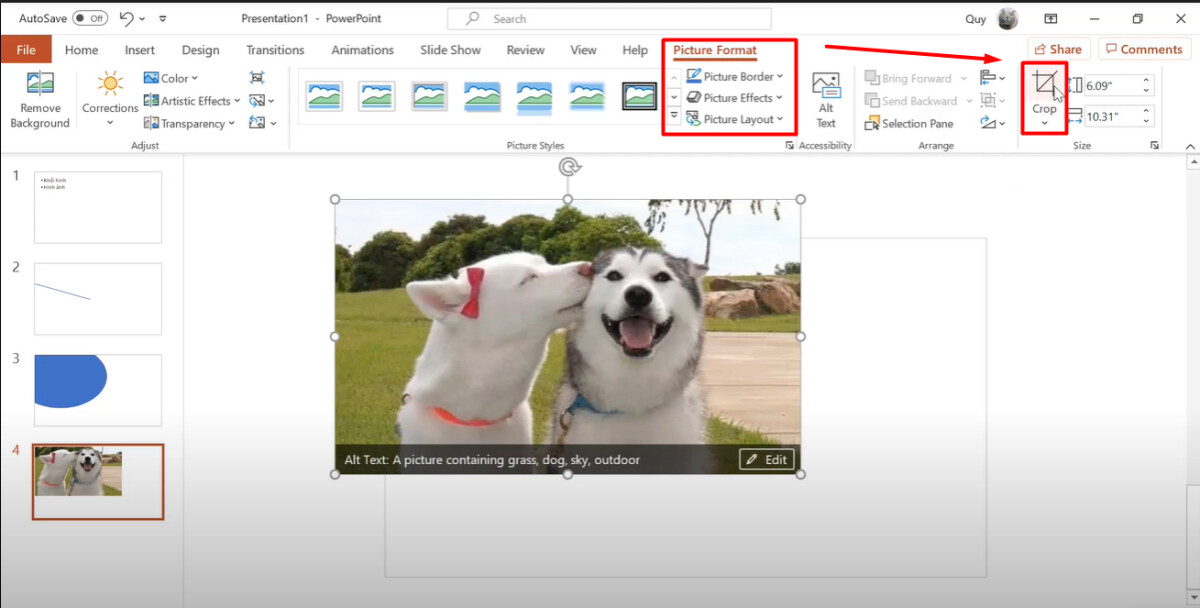 Xóa bỏ các chi tiết thừa nằm ngoài khung thiết kế Powerpoint