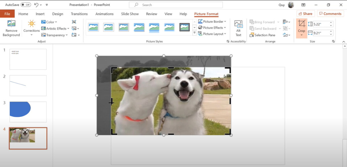 Xóa bỏ các chi tiết thừa nằm ngoài khung thiết kế Powerpoint