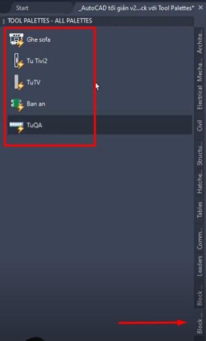3 bước quản lý thư viện Blocks với Tool Palettes trong AutoCAD