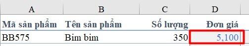 Dùng hàm VLOOKUP tìm đơn giá sản phẩm