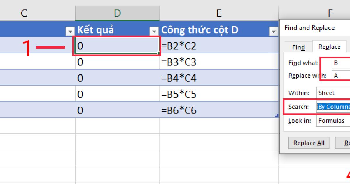 Cách sử dụng công cụ Replace trong Excel để sửa công thức nhanh chóng