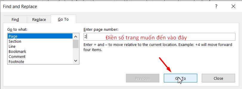 Phím tắt để đi đến trang bất kỳ
