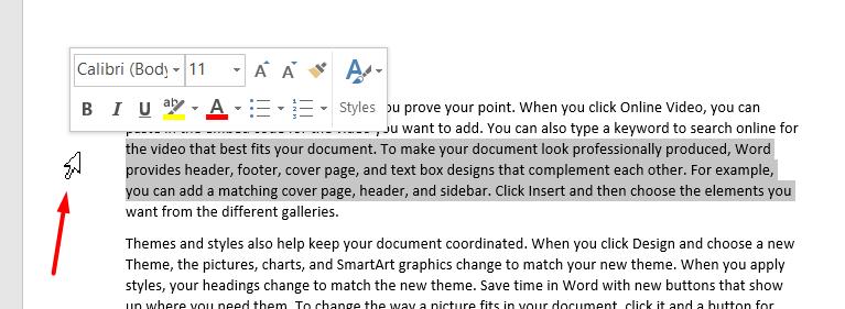 Các phím tắt trong Word dùng để chọn 3
