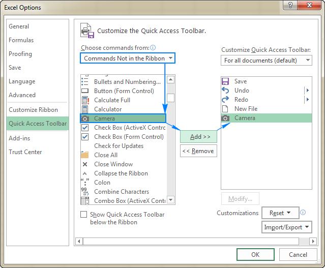 Thêm camera vào thanh ribbon