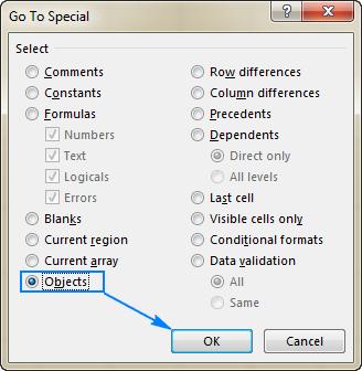Hộp thoại Go To Special