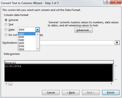 Sử dụng Text to column để định dạng ngày tháng bước 3