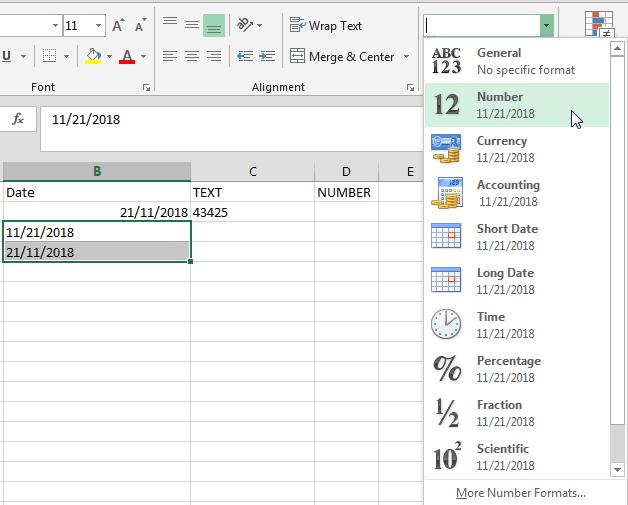 cách chuyển từ ngày tháng sang số trong Excel