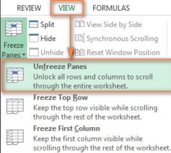Cách xóa bỏ cố định dòng và cột trong Excel 1