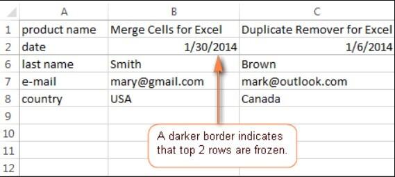 Cách cố định nhiều dòng trong Excel 2