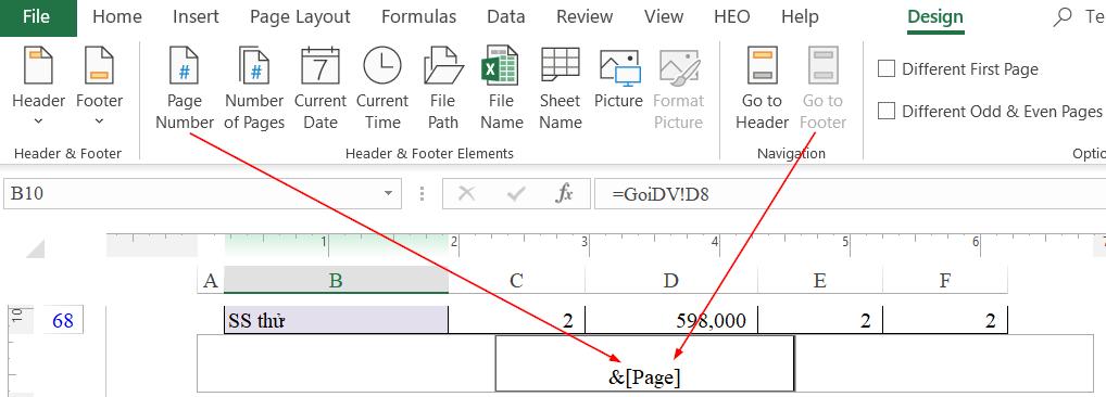 Cách đánh số trang trong Excel