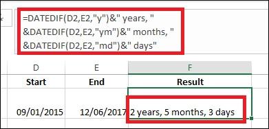 Cách tính số ngày giữa 2 mốc thời gian bằng hàm DATEDIF