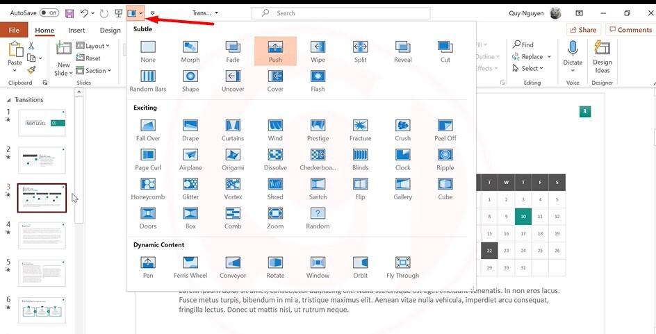Các hiệu ứng Powerpoint Transition thường gặp và cách sử dụng