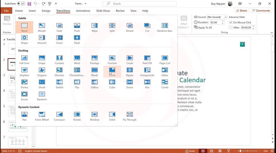 Các hiệu ứng Powerpoint Transition thường gặp và cách sử dụng