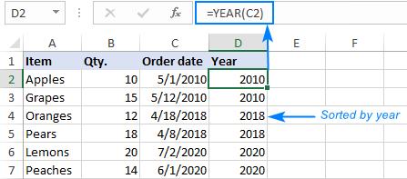Sử dụng hàm Year để tách năm ra khỏi ngày tháng