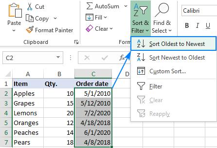 Cách sắp xếp thời gian trong Excel theo năm
