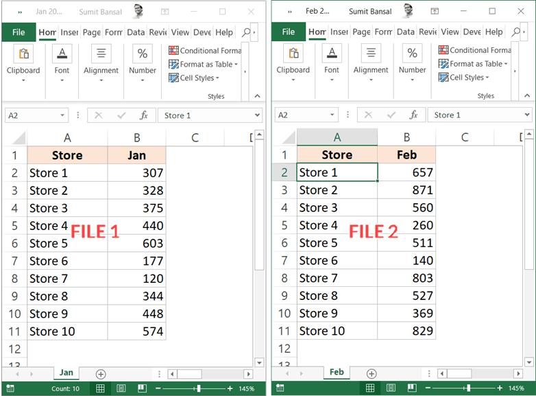 Cách so sánh 2 file Excel riêng biệt 1