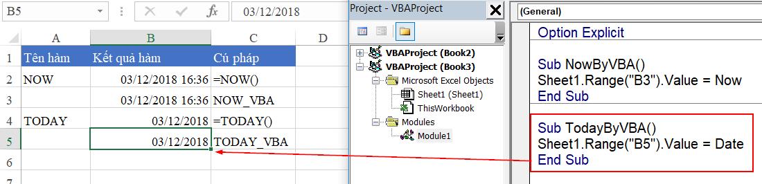 Hướng dẫn cách dùng hàm NOW TODAY TIME trong VBA Excel